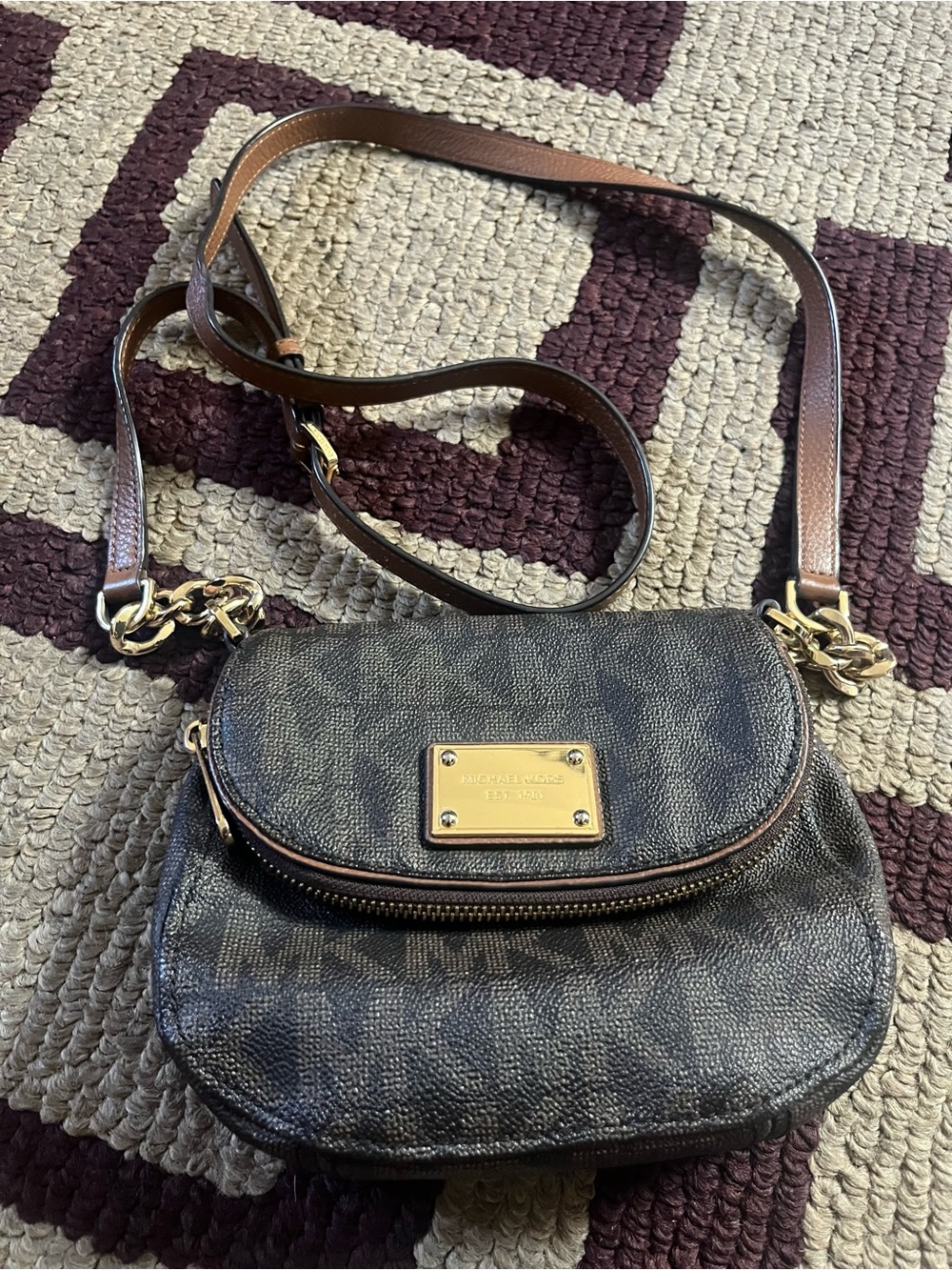 Michael Kors Brown and Gold Logo Crossbody..
